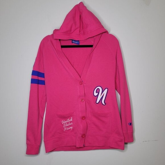 Champion Heritage Tradition US Navy Varsity button up hooded cardigan Medium - Picture 10 of 10